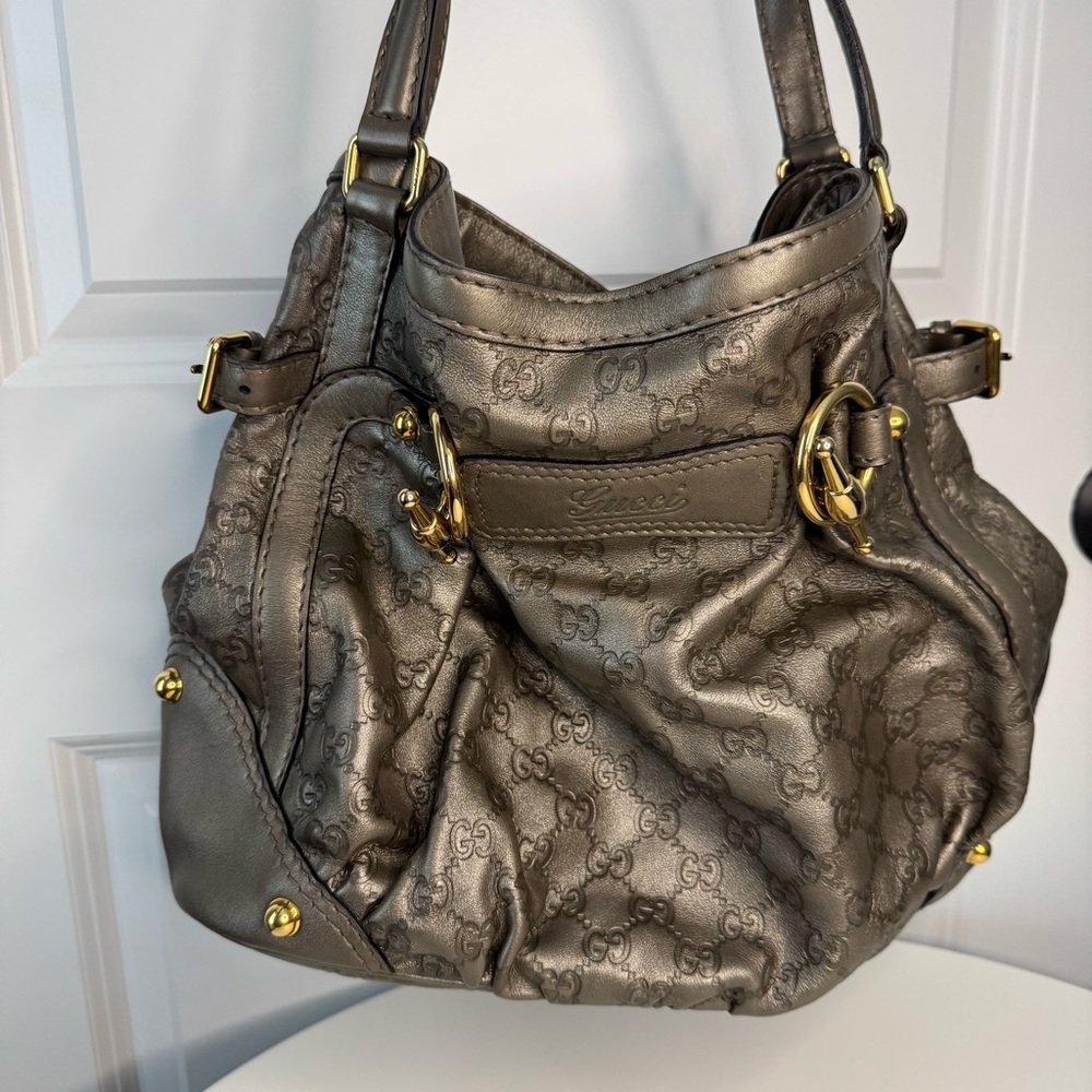 Gucci Guccissima Leather Hobo Shoulder Bag Bronze Gold Hardware Authentic